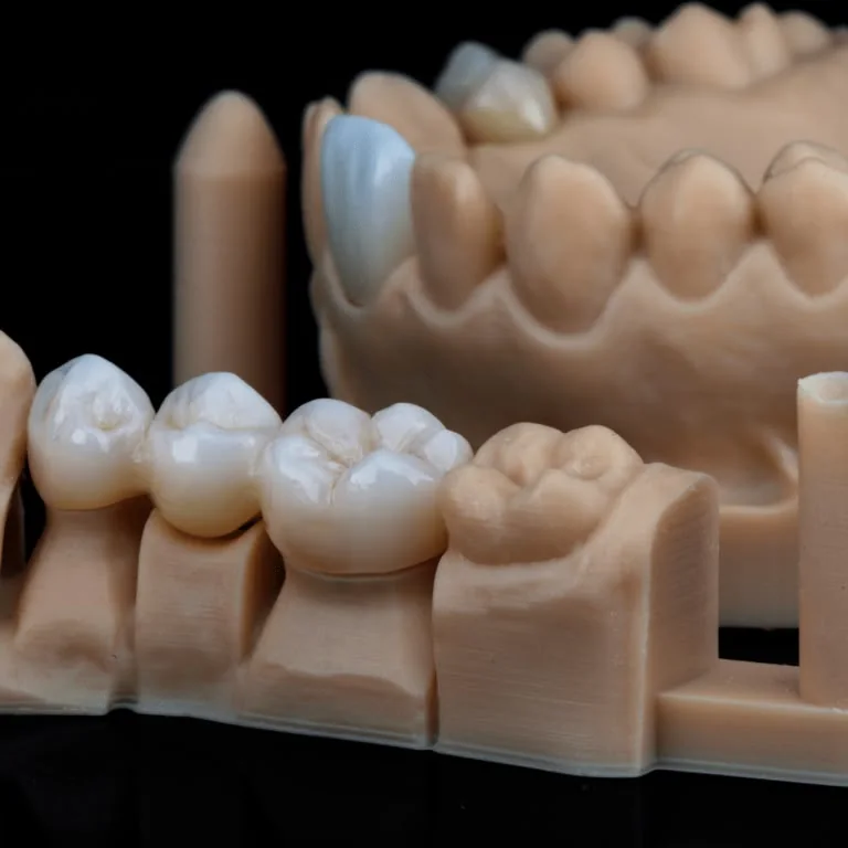 Modelo de laboratorio con puente dental de rehabilitación implanto-protésica